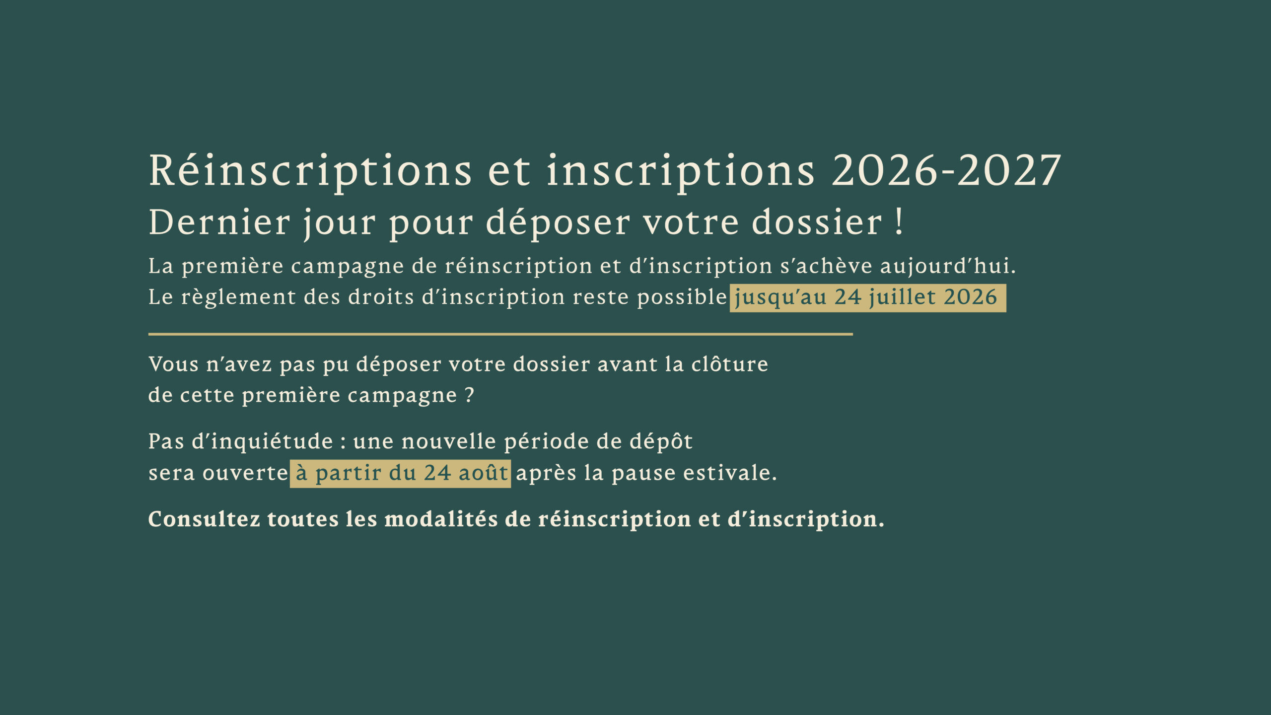 Bandeau Réinscriptions et inscriptions 2026-2027